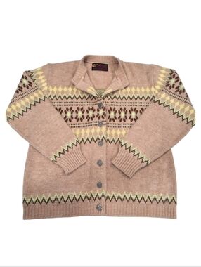 Jersild Distinctive Sportswear~VTG~Fair Isles~Tan Cardigan~Dupont Orlon~Size 38
